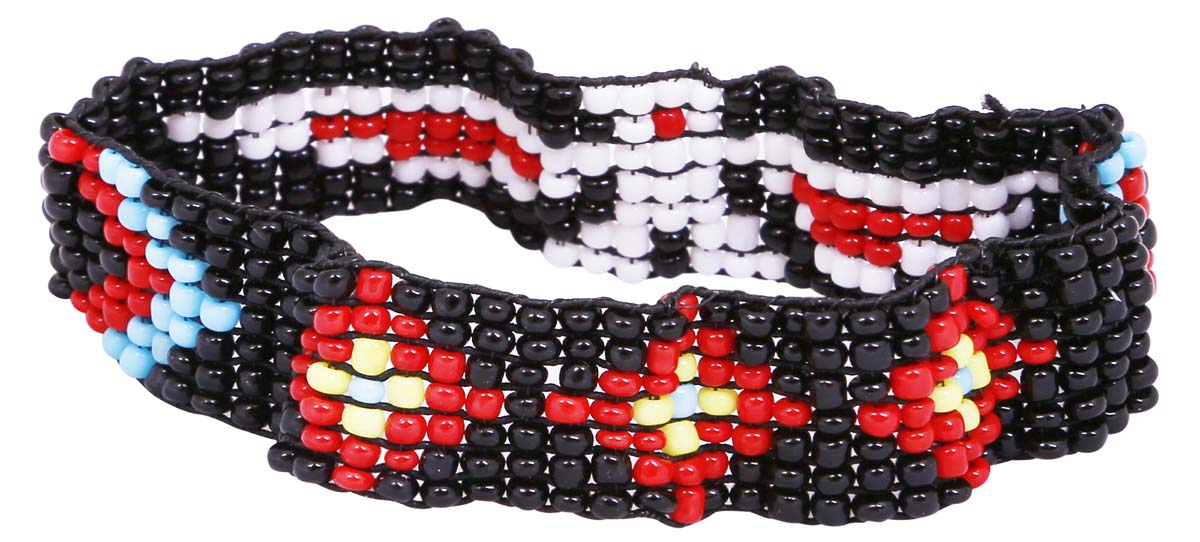 Bulk Buy Hand Beaded Black Wrist Band/Bracelet - Wholesale Handmade Wrist Band/Bracelet with Colorful Geometric Patterns - Women Fashion Jewelry & Accessories from India